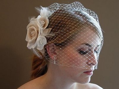 Wedding hairstyles with birdcage veil for medium or short hair length